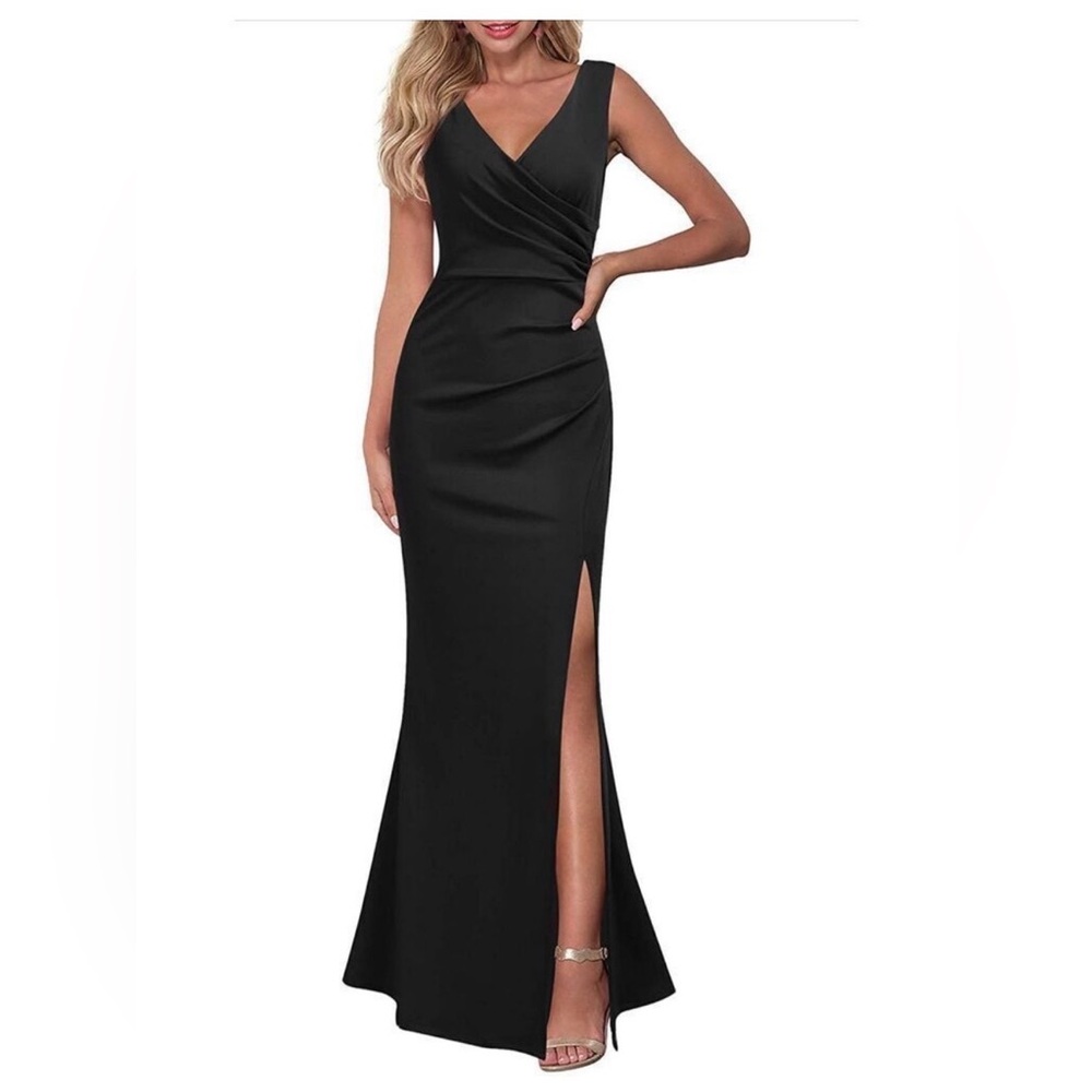 WOOSEA Elegant Black Sleeveless Evening Gown - Medium